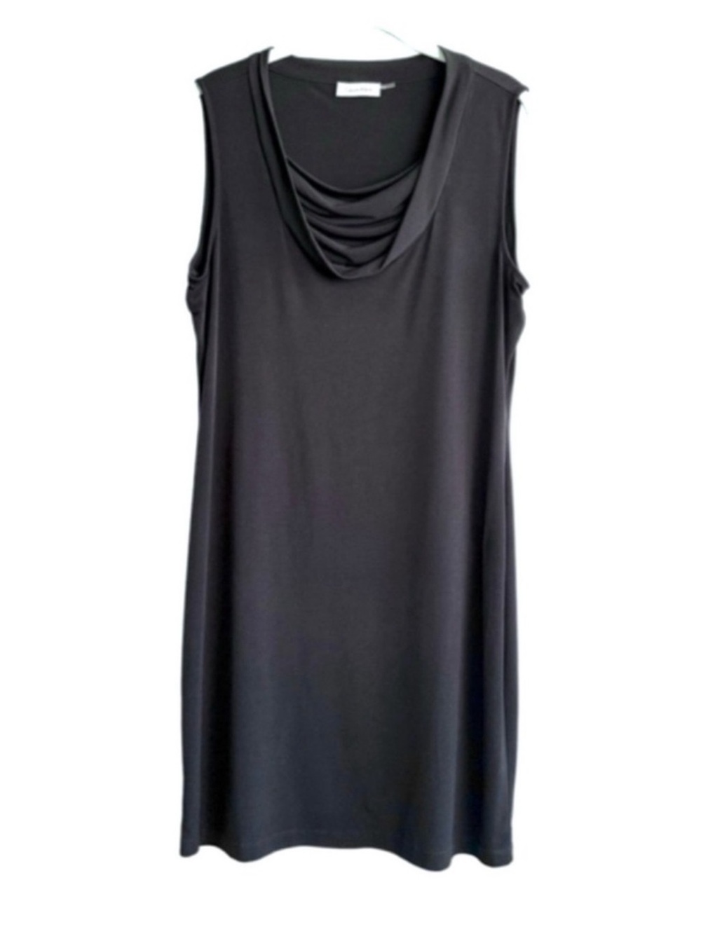 Calvin Klein Draped Neck Dress Sleeveless Stretch Jersey Black Size M